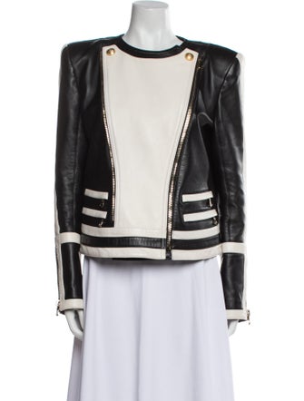 Balmain Leather Striped Biker Jacket