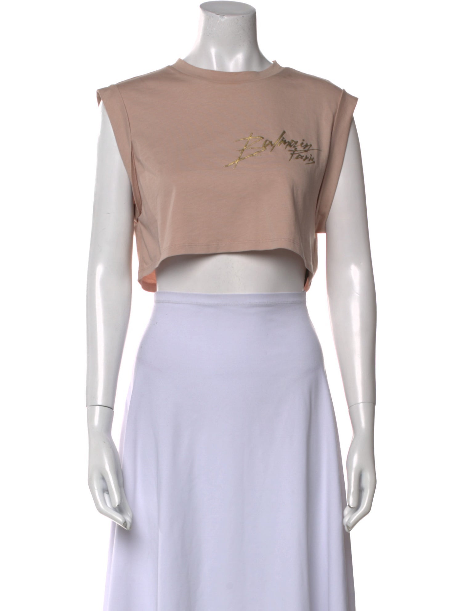 Balmain Graphic Print Crew Neck Crop Top