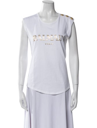 Balmain Graphic Print Crew Neck Top
