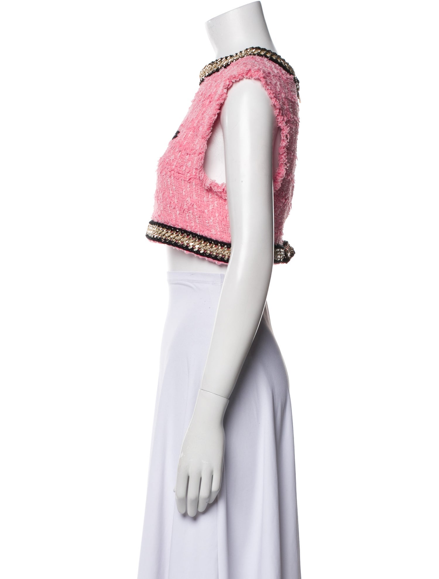 Balmain Tweed Pattern Mock Neck Crop Top