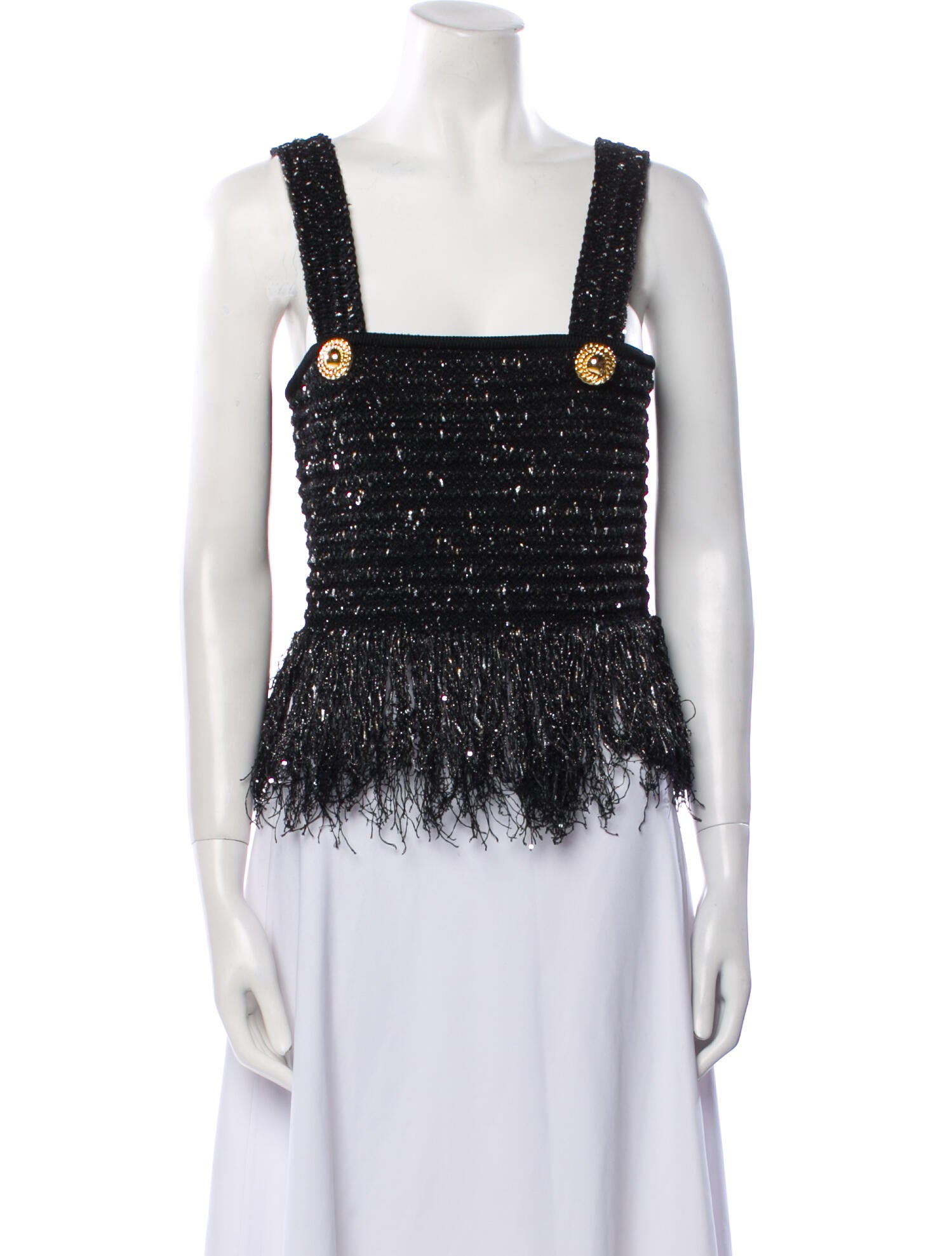 Balmain Tweed Square Neckline Crop Top