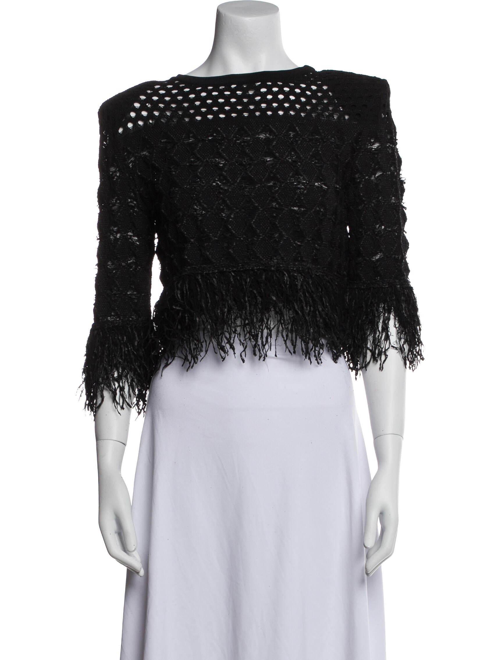 Balmain Crew Neck Three-Quarter Sleeve Crop Top