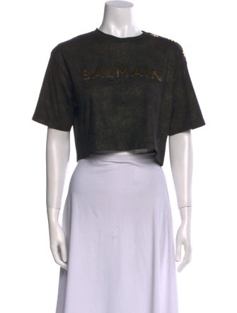 Balmain Graphic Print Crew Neck Crop Top