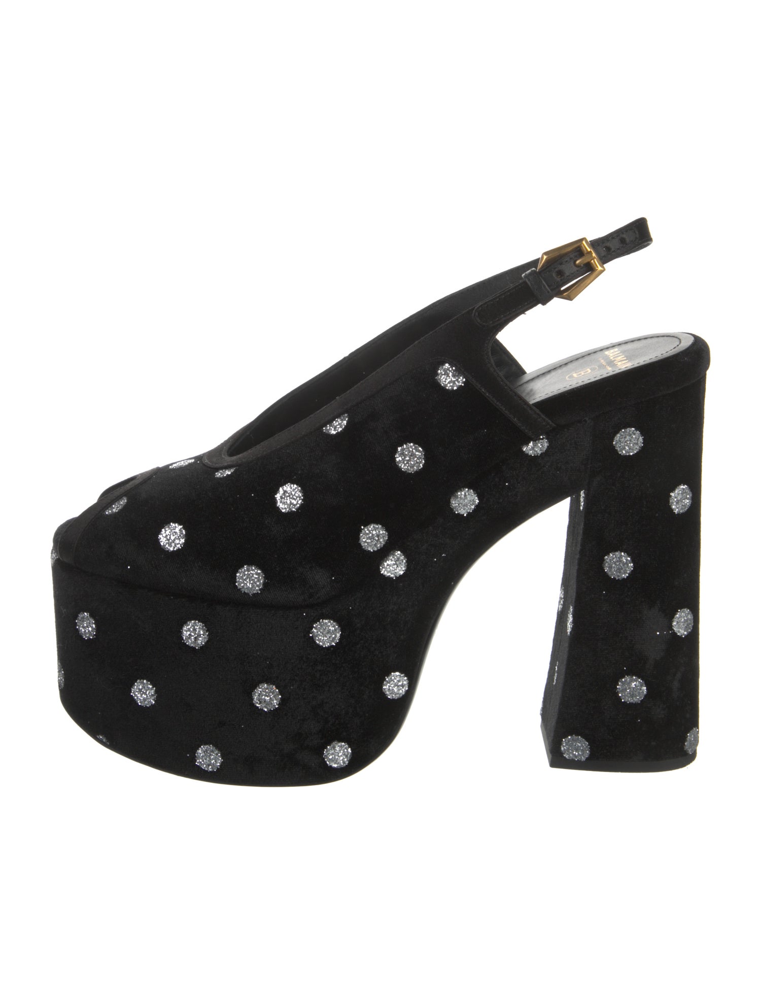 Balmain Velvet Polka Dot Print Slingback Pumps