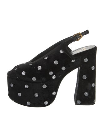 Balmain Velvet Polka Dot Print Slingback Pumps
