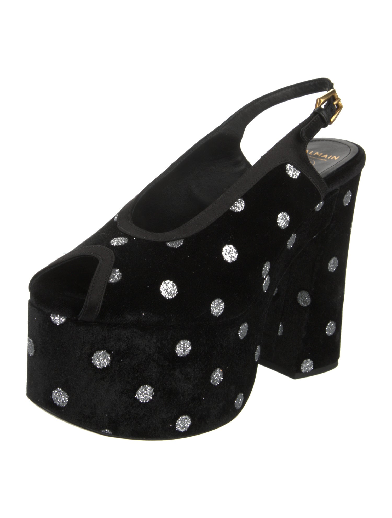 Balmain Velvet Polka Dot Print Slingback Pumps