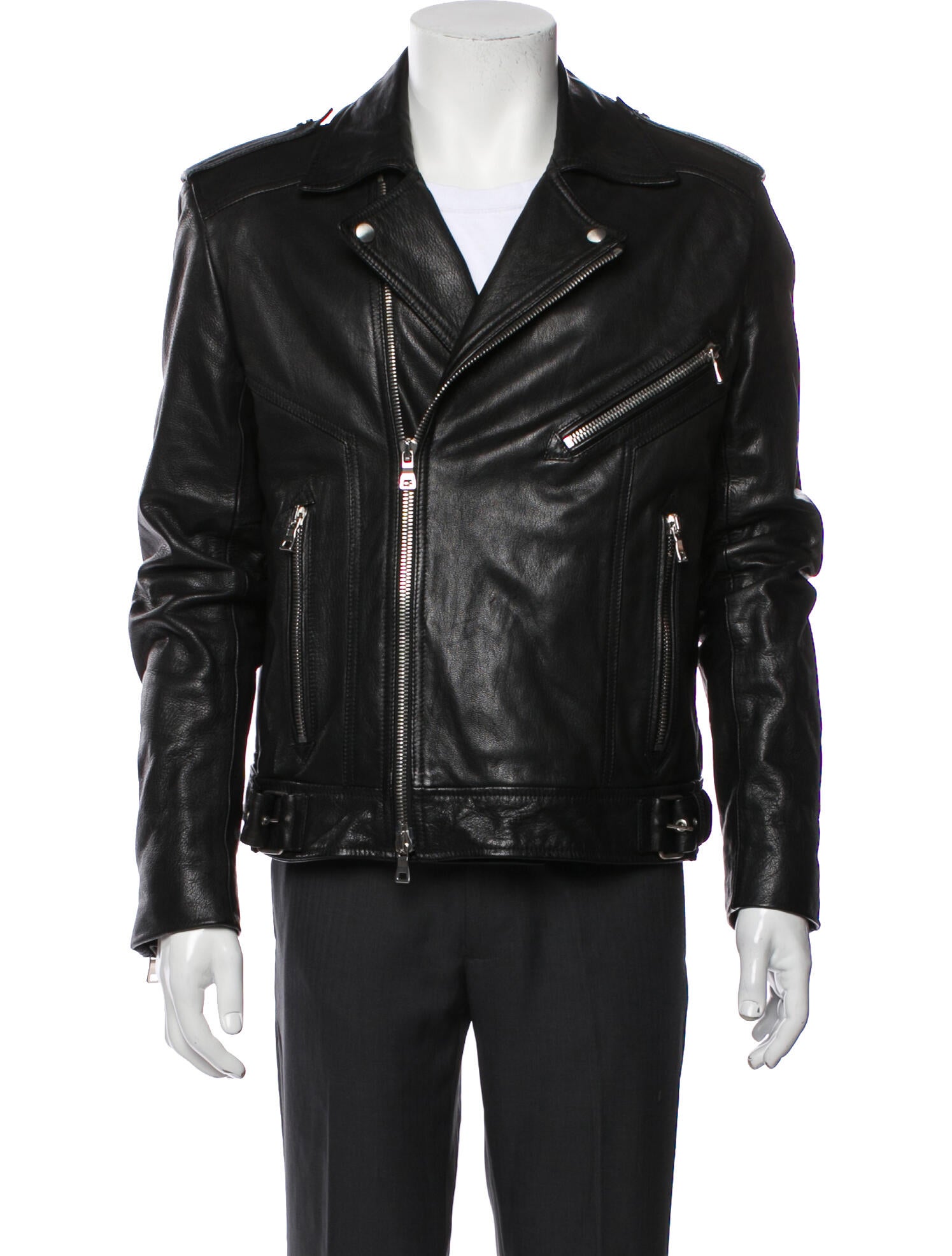 Balmain Signature Logo Goat Leather Moto Jacket