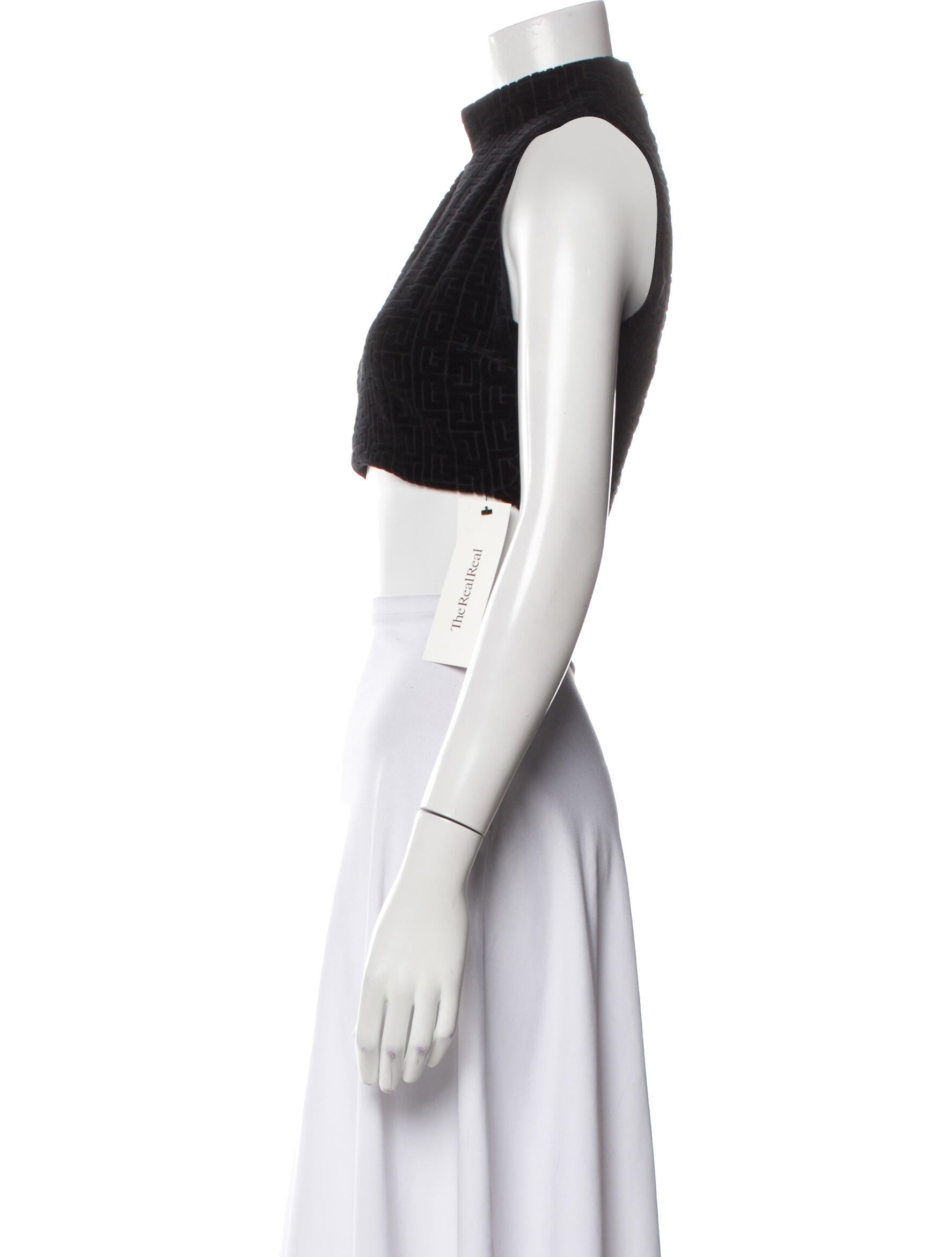 Balmain Mock Neck Sleeveless Crop Top