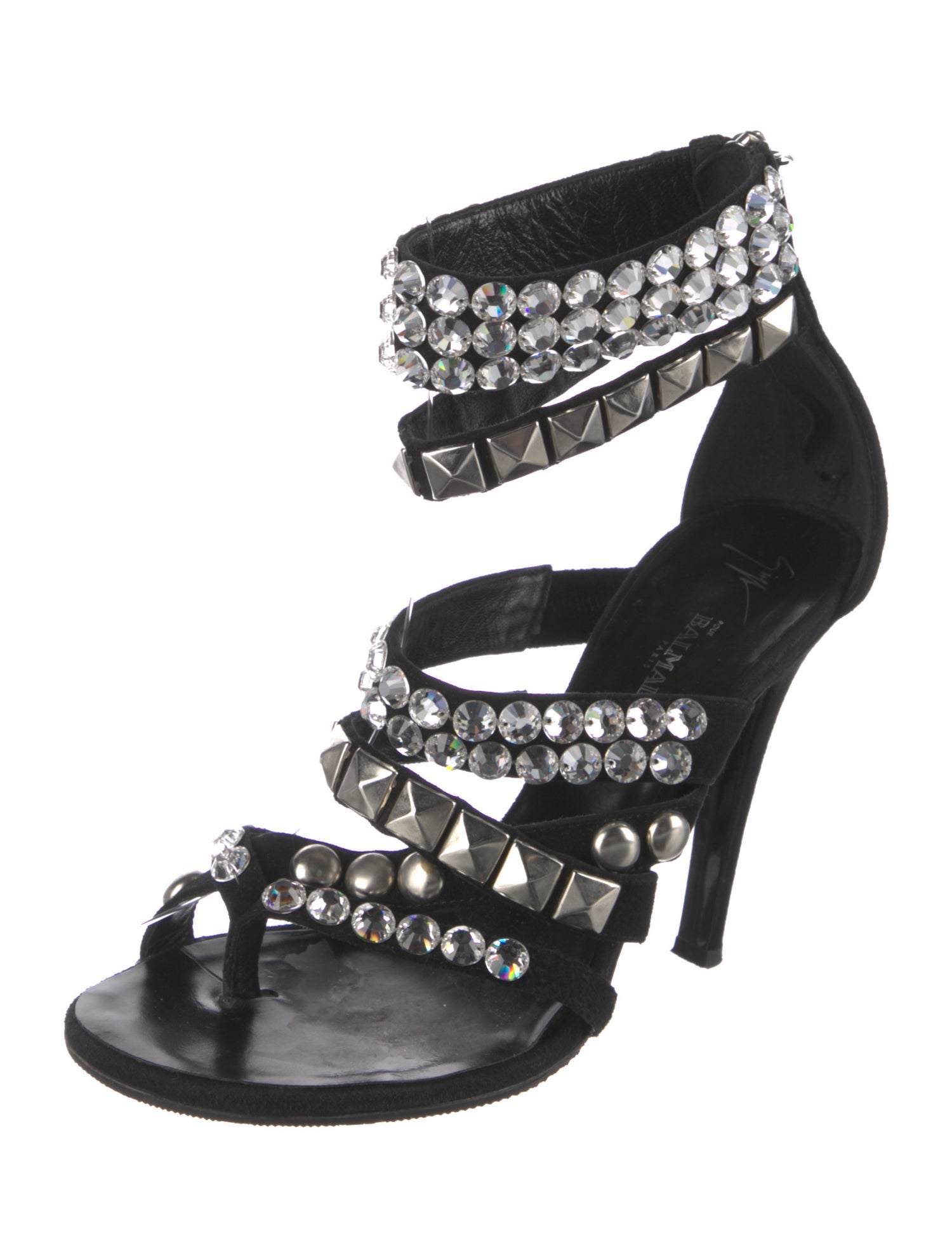 Giuseppe Zanotti x Balmain Suede Crystal Embellishments Sandals