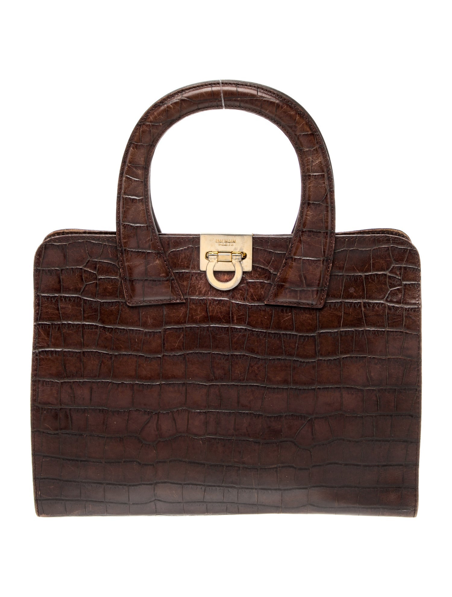 Balmain Embossed Leather Top Handle Bag Vintage