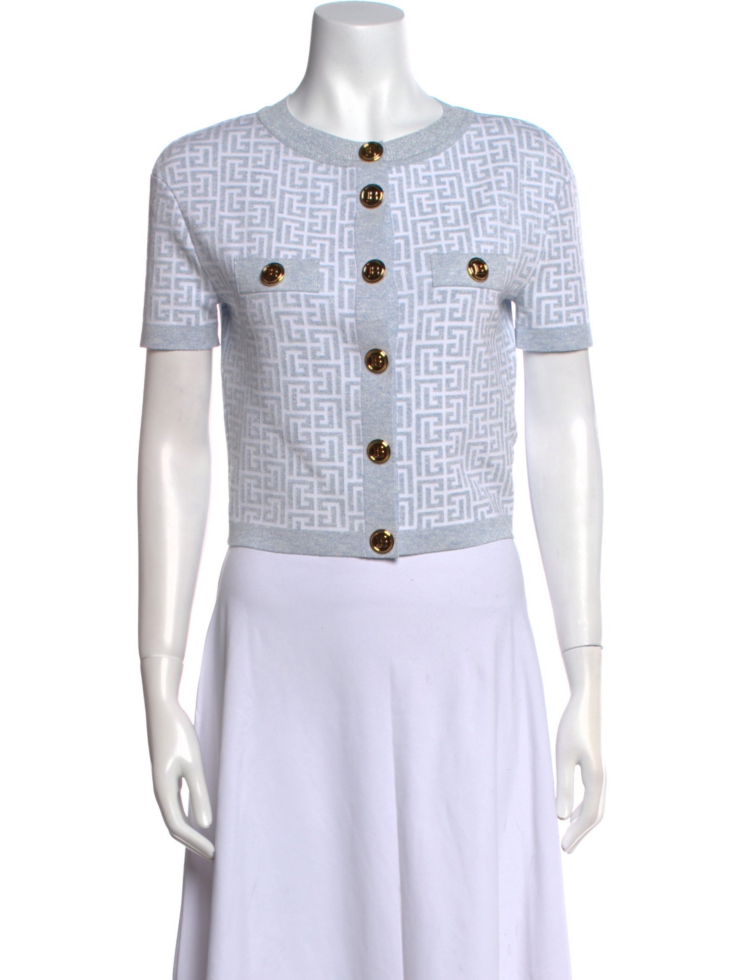 Balmain Printed Crew Neck Crop Top