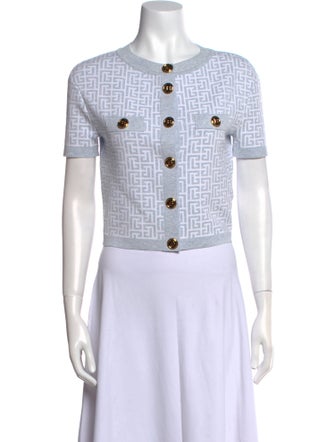 Balmain Printed Crew Neck Crop Top