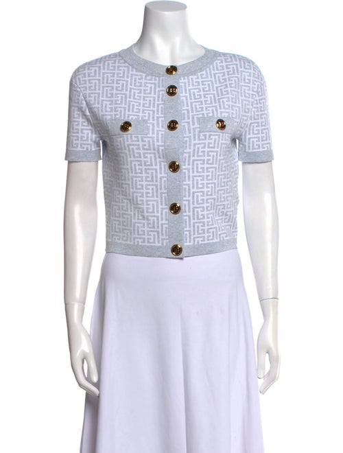 Balmain Printed Crew Neck Crop Top