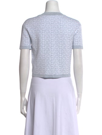 Balmain Printed Crew Neck Crop Top