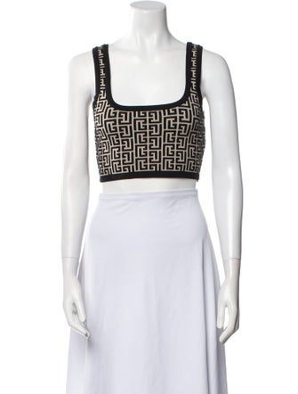 Balmain Virgin Wool Printed Crop Top