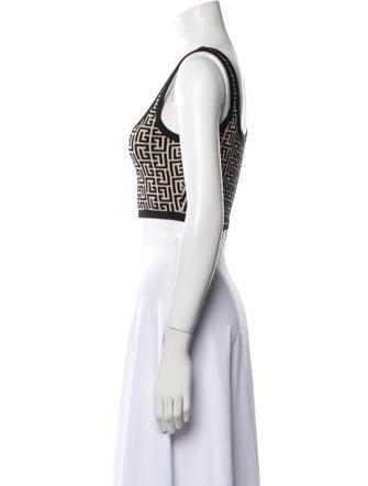 Balmain Virgin Wool Printed Crop Top