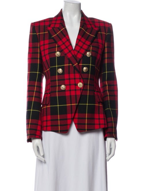 Balmain Wool Plaid Print Blazer
