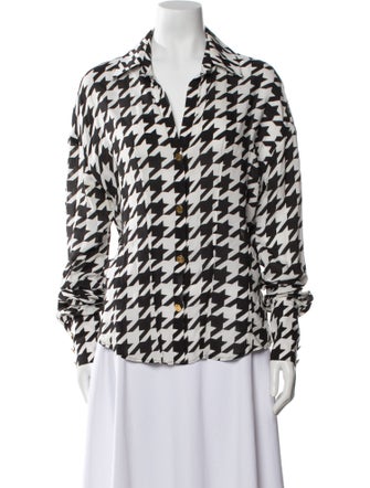 Balmain Houndstooth Print Long Sleeve Button-Up Top