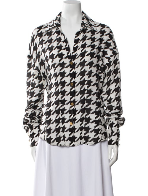 Balmain Houndstooth Print Long Sleeve Button-Up Top