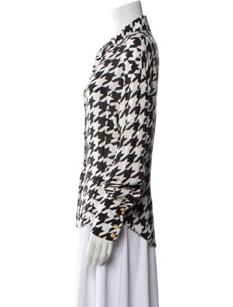 Balmain Houndstooth Print Long Sleeve Button-Up Top