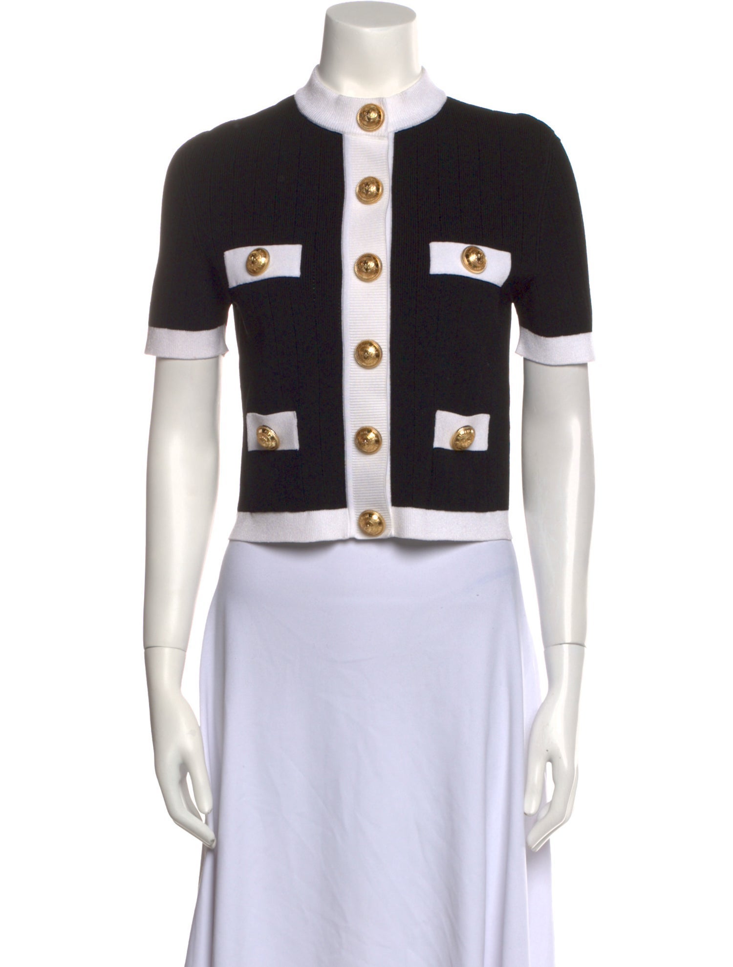 Balmain Colorblock Pattern Mock Neck Sweater