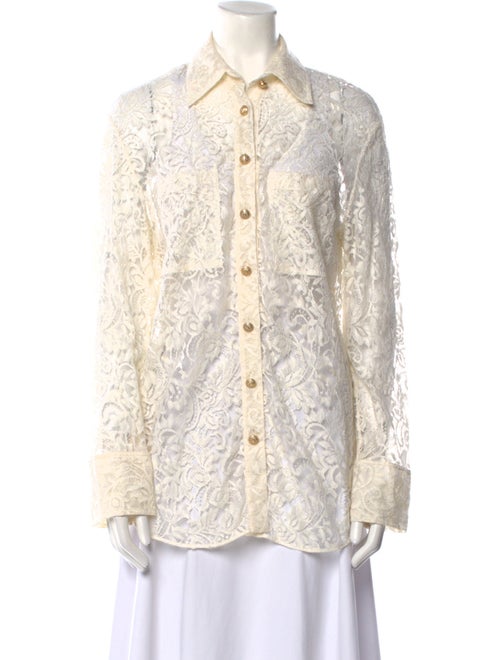 Balmain Lace Pattern Long Sleeve Button-Up Top
