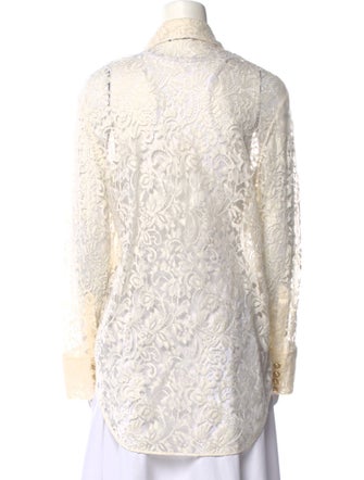 Balmain Lace Pattern Long Sleeve Button-Up Top