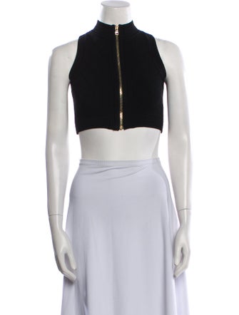 Balmain Mock Neck Sleeveless Crop Top