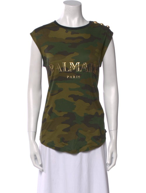 Balmain Camouflage Print Bateau Neckline T-Shirt