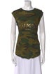 Balmain Camouflage Print Bateau Neckline T-Shirt