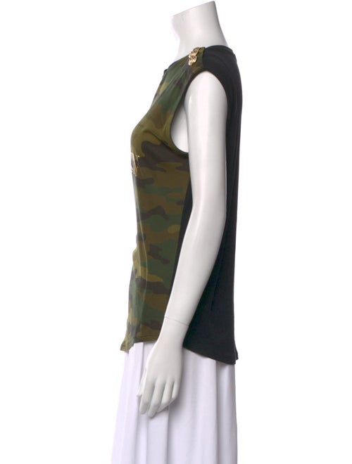 Balmain Camouflage Print Bateau Neckline T-Shirt
