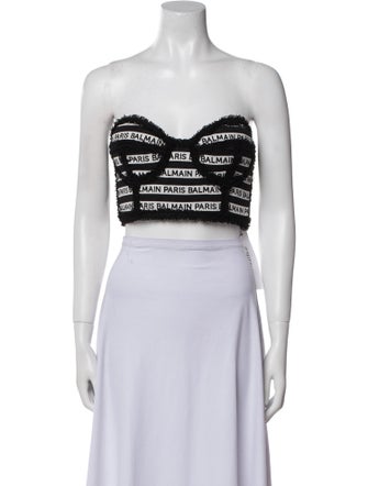 Balmain Printed Strapless Crop Top
