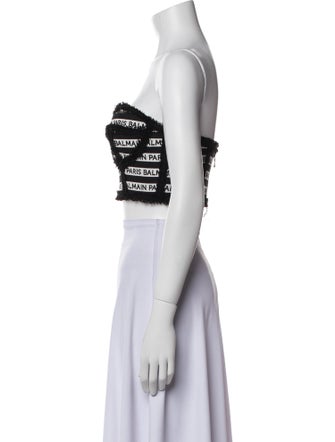 Balmain Printed Strapless Crop Top