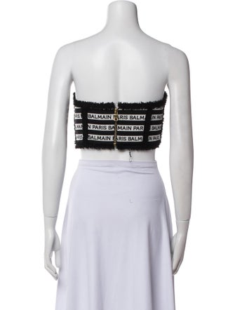 Balmain Printed Strapless Crop Top
