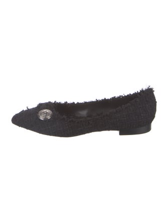 Balmain Tweed Raw-Edge Trim Ballet Flats