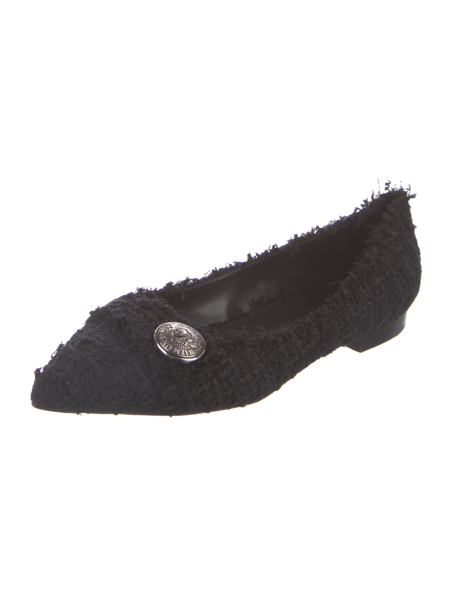 Balmain Tweed Raw-Edge Trim Ballet Flats
