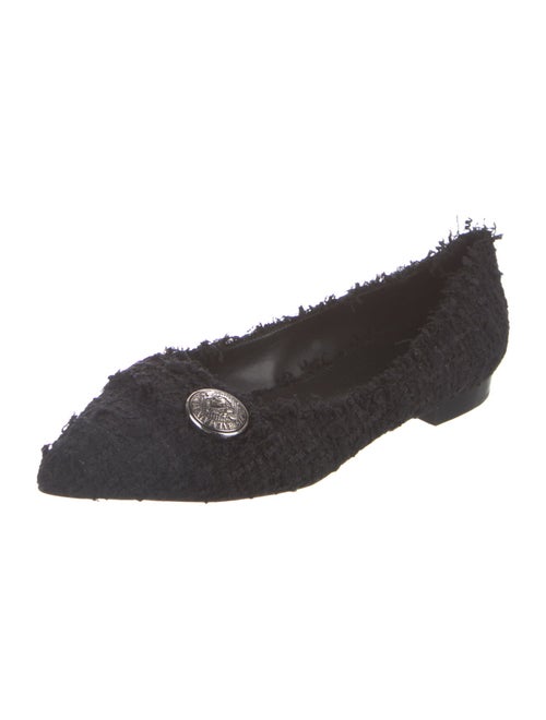 Balmain Tweed Raw-Edge Trim Ballet Flats