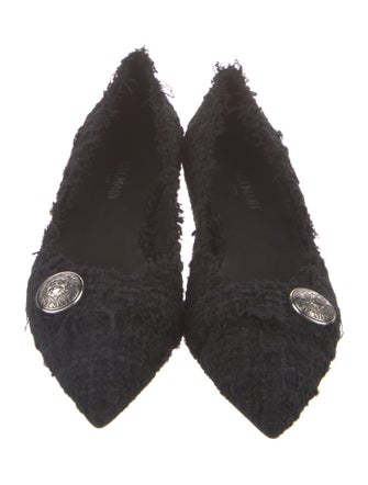 Balmain Tweed Raw-Edge Trim Ballet Flats
