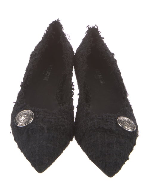 Balmain Tweed Raw-Edge Trim Ballet Flats