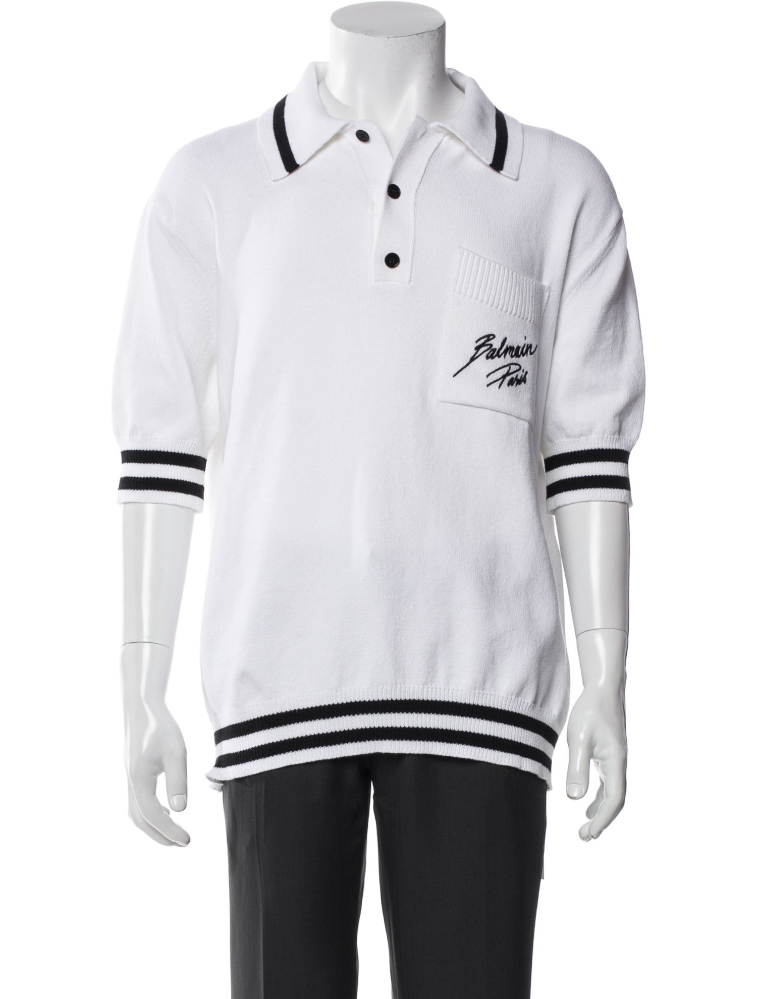 Balmain Striped Collar Polo Shirt