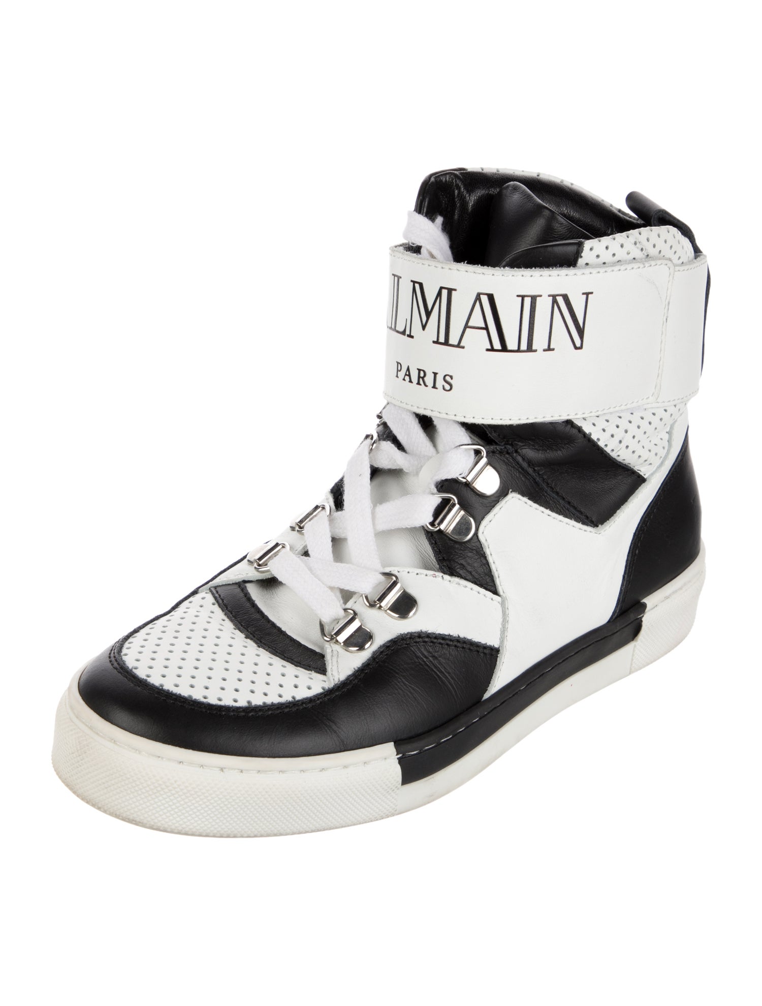 Balmain Leather Colorblock Pattern Sneakers