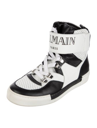 Balmain Leather Colorblock Pattern Sneakers