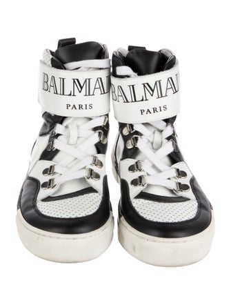 Balmain Leather Colorblock Pattern Sneakers