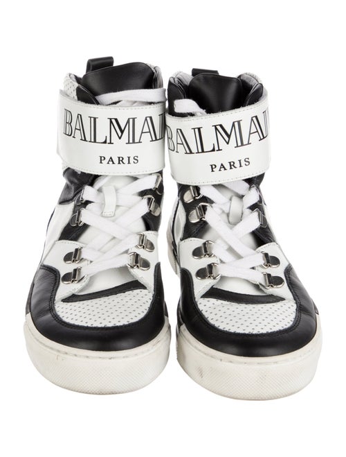 Balmain Leather Colorblock Pattern Sneakers