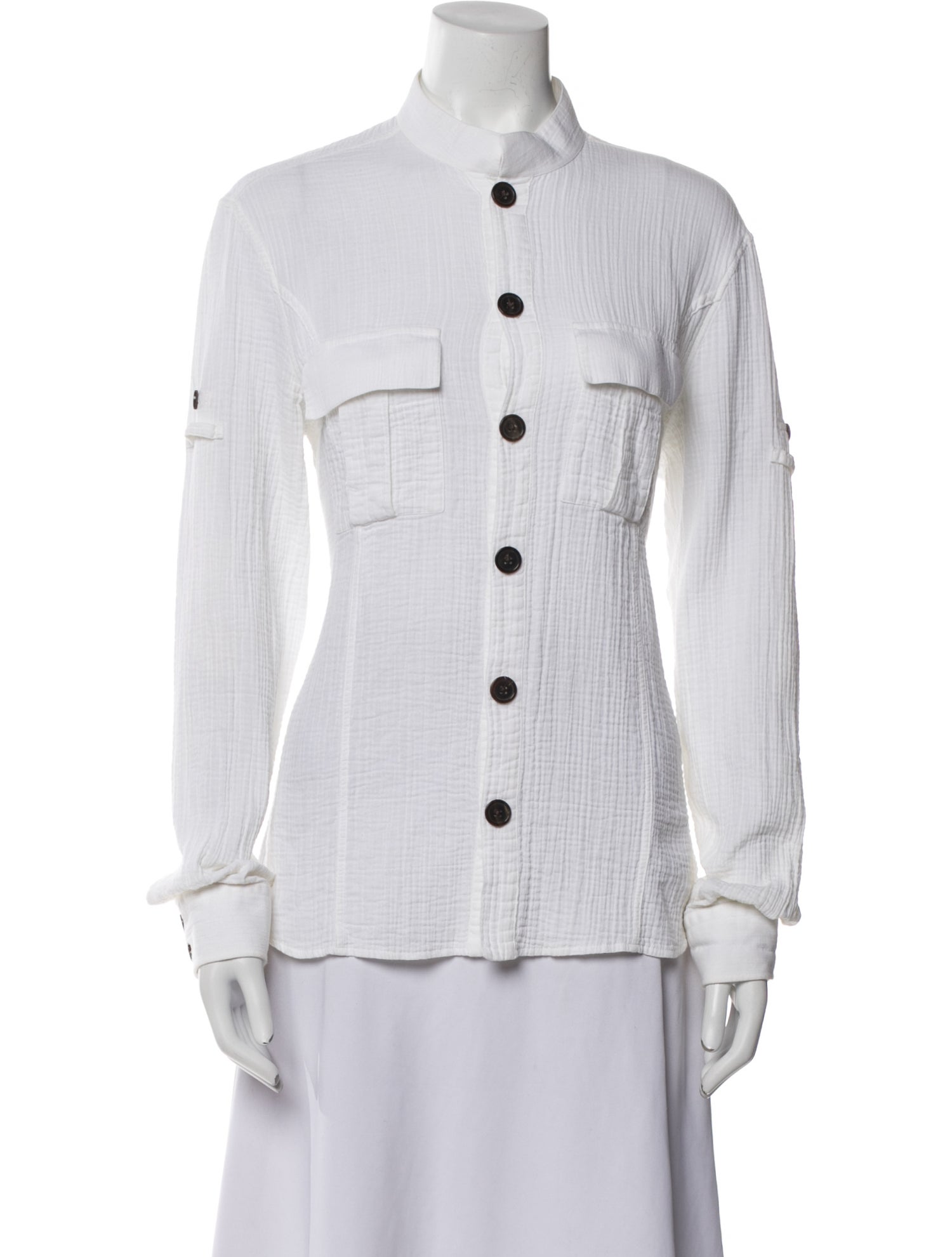 Balmain Mock Neck Long Sleeve Button-Up Top