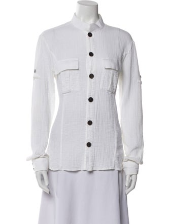 Balmain Mock Neck Long Sleeve Button-Up Top