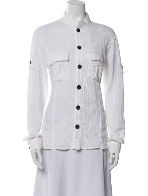 Balmain Mock Neck Long Sleeve Button-Up Top