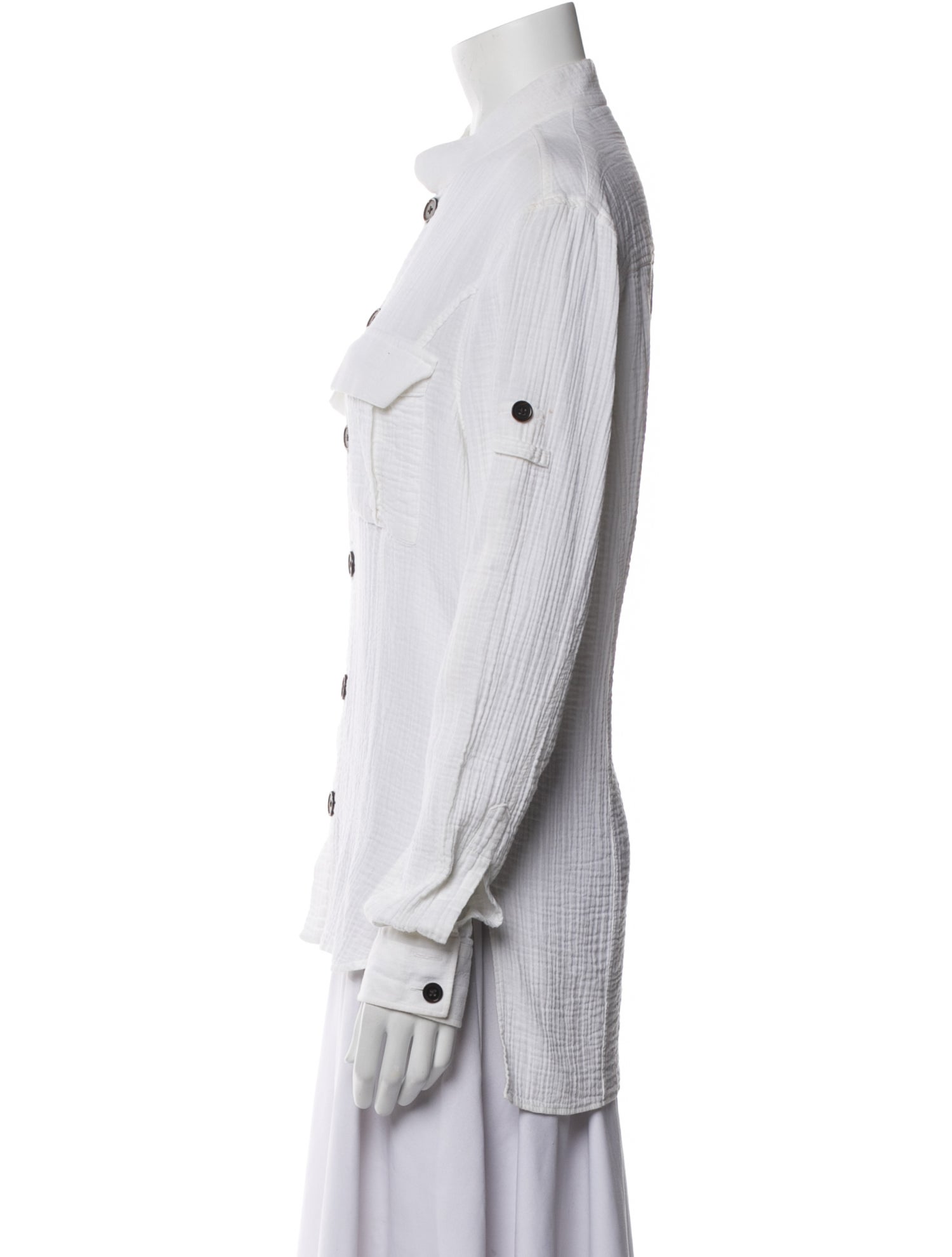 Balmain Mock Neck Long Sleeve Button-Up Top