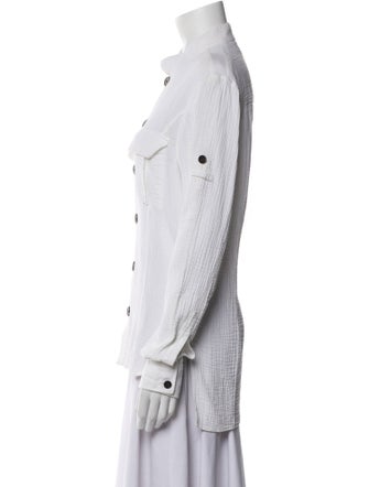 Balmain Mock Neck Long Sleeve Button-Up Top