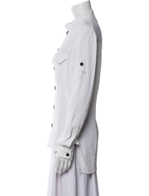 Balmain Mock Neck Long Sleeve Button-Up Top